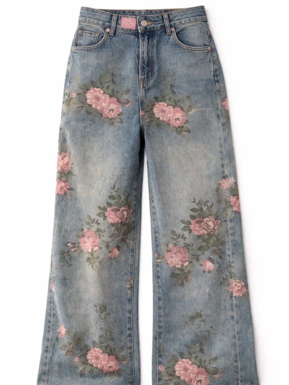 Sakura Bloom Y2K Floral Baggy Wide Leg Jeans Size M